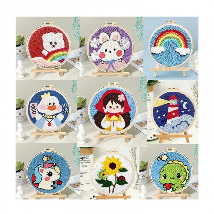 Custom DIY Wholesale New Arrival Cross Stitch Punch Needle Cotton Embroidery Set Kit for Adults with Animals & Nature Themes