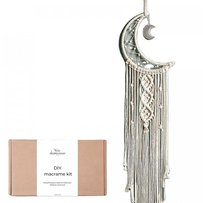 Handmade DIY Moon Wall Hanging Tapestry Boho Home Wall Decor Art Macrame Dream Catcher with Pearl Beads