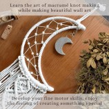 Handmade DIY Moon Wall Hanging Tapestry Boho Home Wall Decor Art Macrame Dream Catcher with Pearl Beads