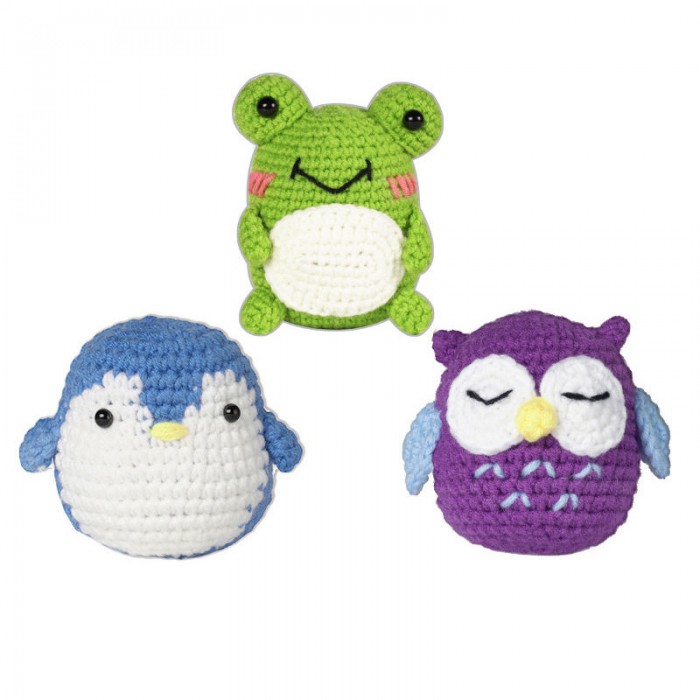 DIY Crochet Cartoon Frog Owl Animal Wool Felt Craft Handmade Needle Wool Kit Toy Doll for Kids