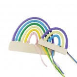 Kids Rainbow Wood Cross Stitch Kit, DIY Sewing Craft Set