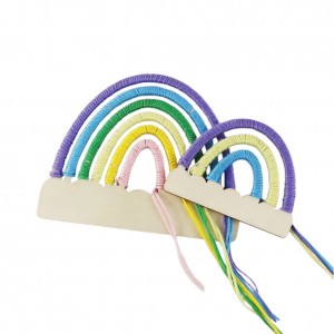 Kids Rainbow Wood Cross Stitch Kit, DIY Sewing Craft Set