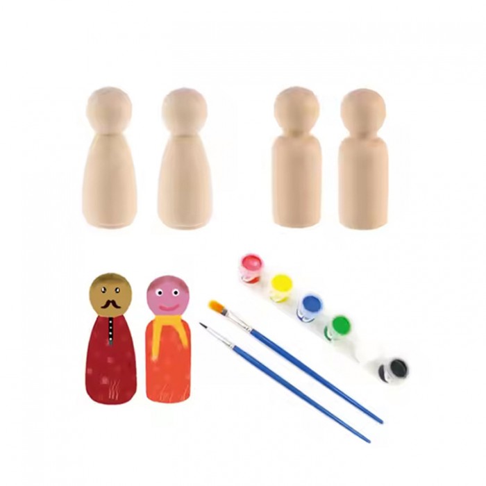 Montessori Christmas Unpainted Beech Wooden Blank Family Peg Doll Set rainbow Painted