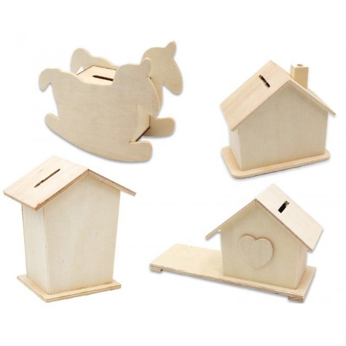 Wooden Piggy Bank Small House Small Wooden Horse Piggy Bank Children's Educational Handmade DIY Practical Decorative Ornaments