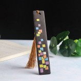 Custom Classical Chinese Style Black Wood Craft Bookmark with Dot Tassel Box