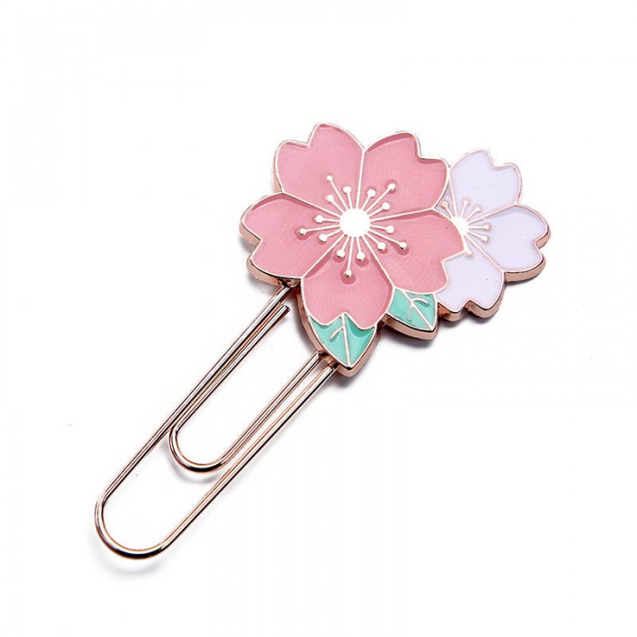 Custom Cherry Blossom Sakura Metal Enamel Pin Bookmark Clip for Planner
