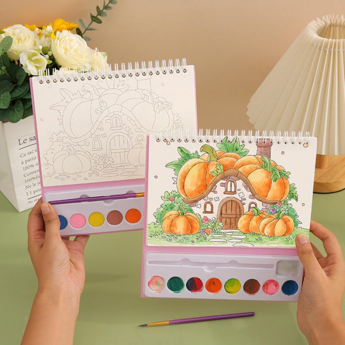 Cartoon Watercolor Painting Set 8 Colors DIY Art Drawing Book for Students Children Cross-Border Trade Model Coloring Toys