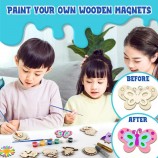 DIY Wood Painting Fridge Magnet Craft Kit for Kids, Unfinished Wooden Magnet Art Set with Paint & Brushes