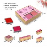 Kids Wooden Stamp Gift Set with Custom Stamps, Colored Pencils & Ink Pad