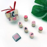 Pink Cylinder Wooden Rubber Stamps, Custom Round Wood Stamps for Journaling