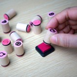 Custom Pink Cylinder Wooden Rubber Stamps, Round Wood Stamps for Journaling & Crafts