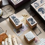 Vintage Text & Floral Wooden Rubber Stamps Set for Card Making & DIY Crafts