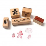 Kids Mini Cute Wooden Rubber Stamp Set with Ink Pad, Christmas & Diary DIY Stamps