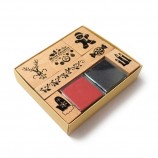 Kids Mini Cute Wooden Rubber Stamp Set with Ink Pad, Christmas & Diary DIY Stamps