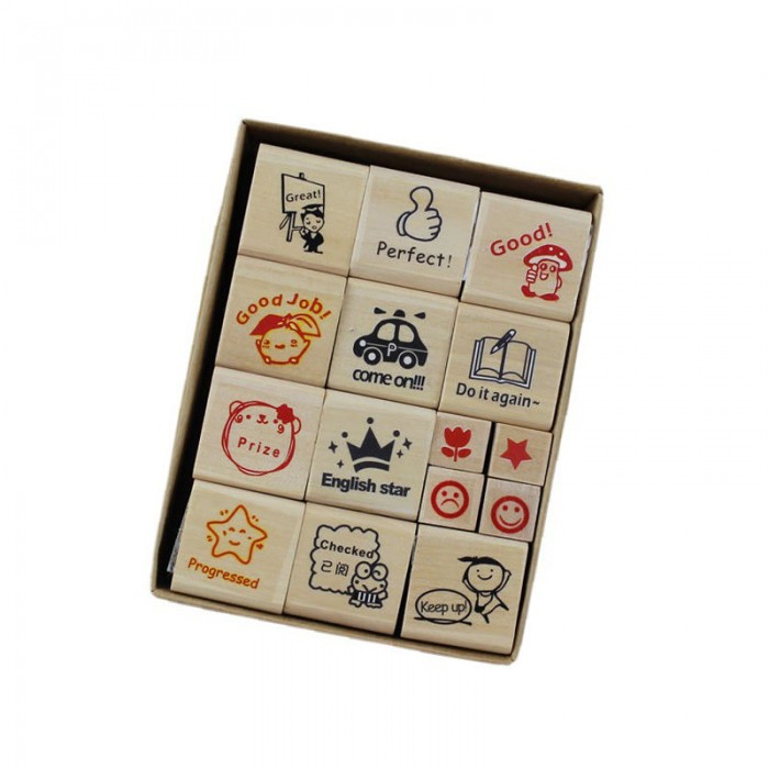 Custom Cartoon Student Wooden Rubber Stamp for Kids Education