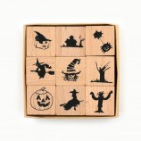 Custom Halloween Wooden Rubber Stamp Set - Spooky Craft Stamps