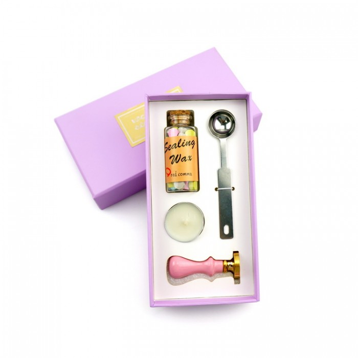 Custom Logo Macaron Wood Wax Seal Stamp Gift Box Kit for Invitations